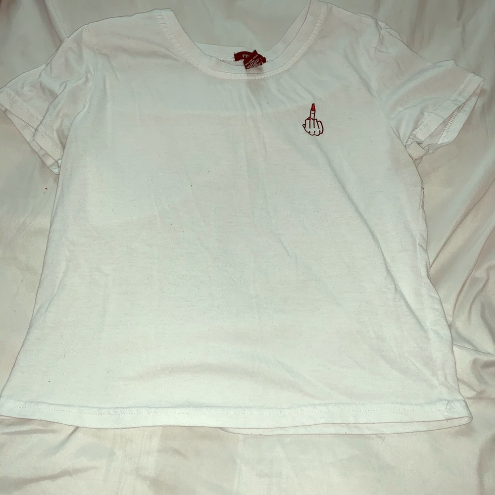 Rue 21 tee with middle finger